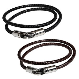 Leather bracelet Phiten X100 (black, brown, 40 cm)